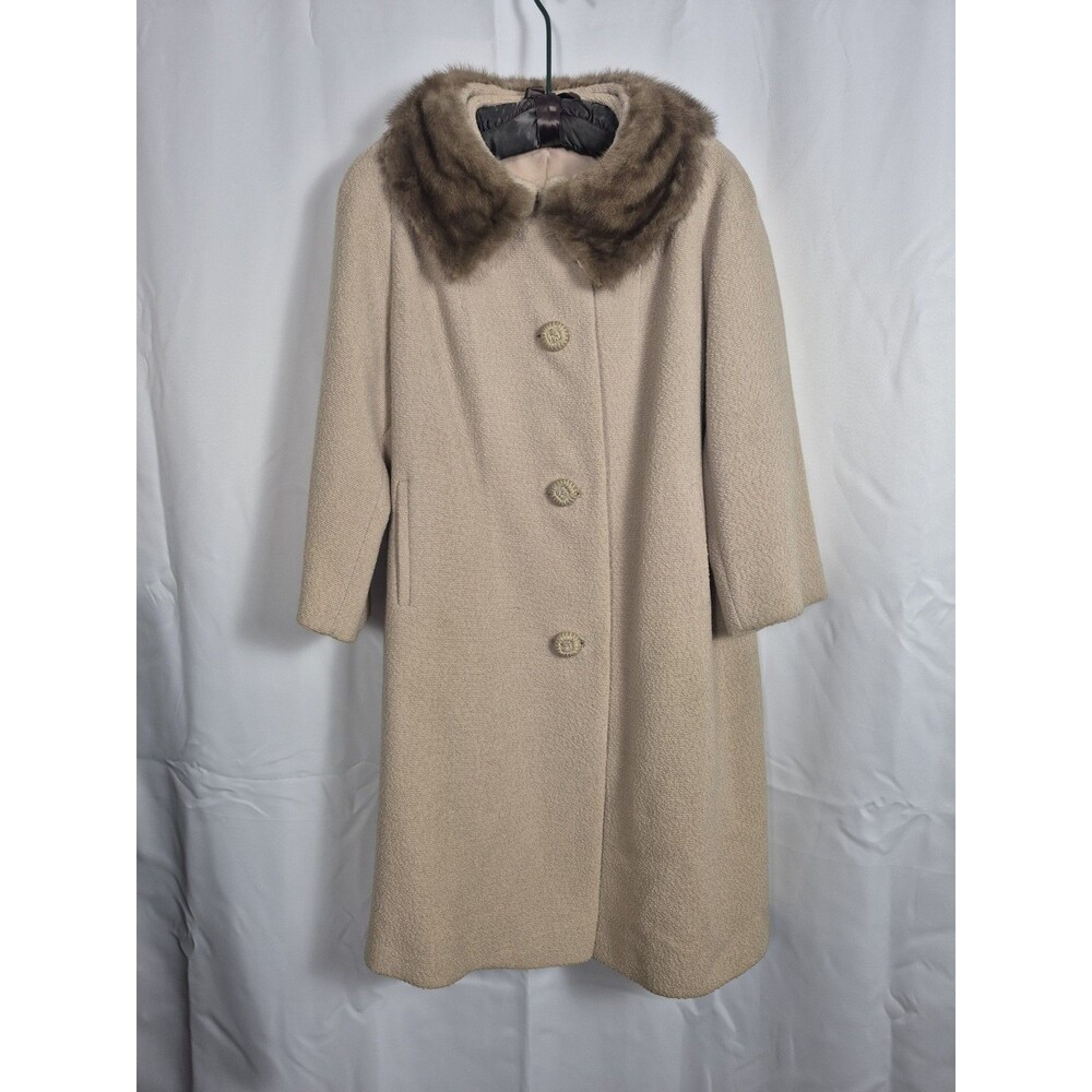 Vintage 60s Mink Fur Collar Wool Swing Coat ILGWU Union Made USA Sz Women’s M/L